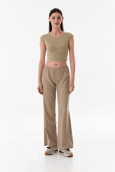 Fulla Moda Elastic Waist Low Waist Modal Palazzo Trousers
