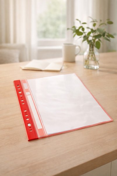 Comerivo Set 20 folii protectie A4 cu dosar rosu si sina pentru biblioraft