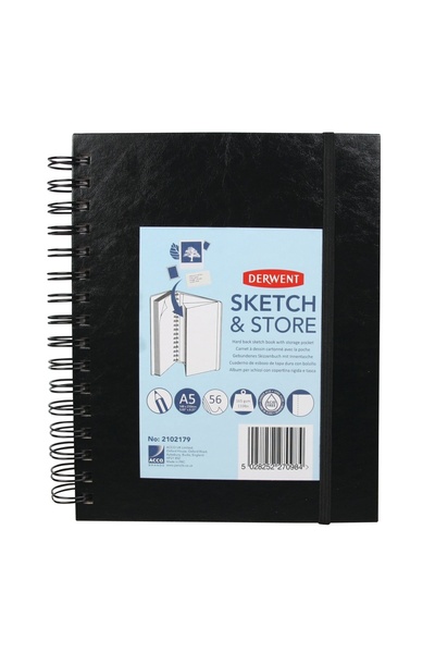 Derwent Caiet spiralat pentru schițe și desene A5, 56 de coli, 165g, cu hartă...