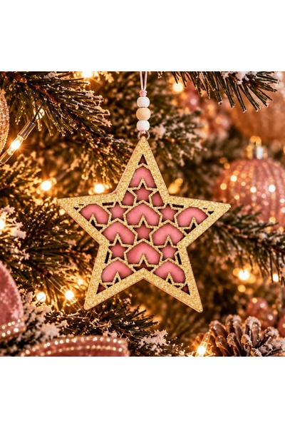 Gift Design Decorațiune din lemn, stea roz-aurie