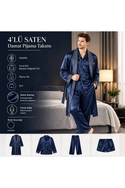 ERBAĞCI HOMEWEAR Men's Satin 4-Piece Pajama Set