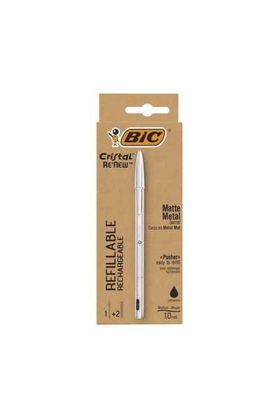 Bic Stilou retractabil metalic negru + 2 rezerve
