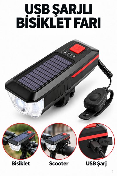 Soillium USB Şarjlı Led Işıklı Su Geçirmez Bisiklet Scooter Moped Farı Feneri...