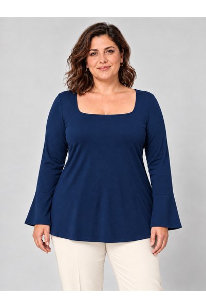 Curvy Trend Plus Size Square Neck Flounce Sleeve Blouse