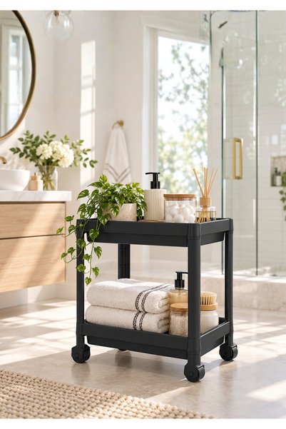 HOMİNG 2 Katlı Tekerlekli Çok Amaçlı Banyo & Mutfak Düzenleyici Raf