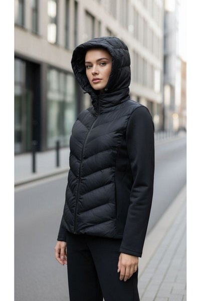 Moda Banuş Jachetă sport gonflabilă neagră cu glugă Scuba Arm, cu fixare la t...