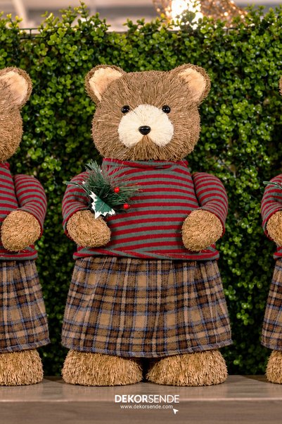 Dekorsende Christmas Ornament Striped Sweater Girl Bear Figure Red Green 90 cm