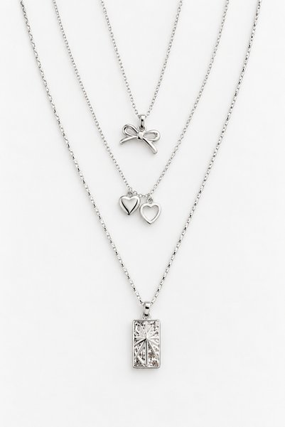 stravis Silver Color Multi Charms 3-Piece Necklace Set