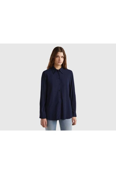 United Colors of Benetton Women's Long Sleeve Classic Collar Button-Up Shirt