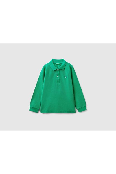 United Colors of Benetton تي شيرت بولو بأكمام طويلة من القطن العضوي للأطفال