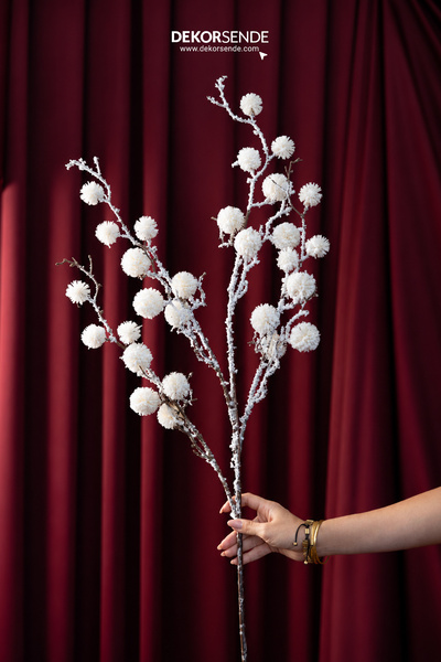 Dekorsende Christmas Ornament Branch Pompom Snowy White 80 cm