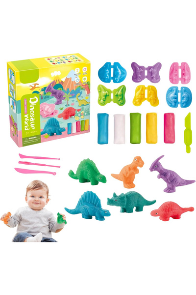 OEM Joc educativ de modelare cu plastilină 5 piese, 6 matrițe dinozauri, 15 p...
