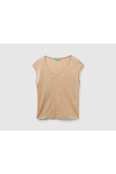 United Colors of Benetton Women's Short Sleeve Solid Blouse with Round Neck