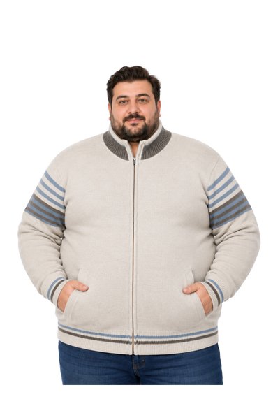 BattalModa Jachetă Hattush cu buzunare, cu dungi bej, mărime mare pentru bărb...