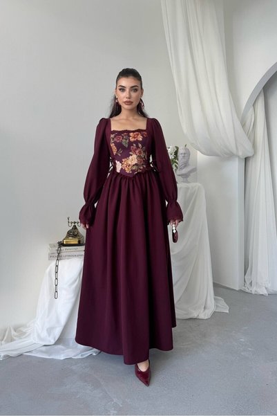 Nils Boutique Vintage Korsajlı Midi Elbise