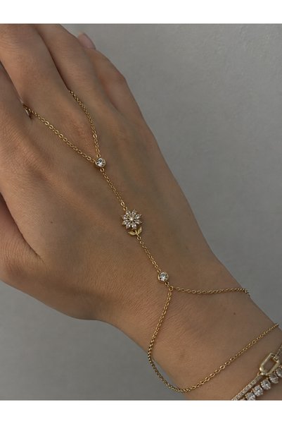 Ayzida Çelik Gold Papatya Motifli Zirkon Taşlı Şahmeran