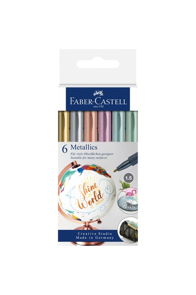 Faber Castell Метален маркер, комплект от 6 броя, за употреба върху различни ...