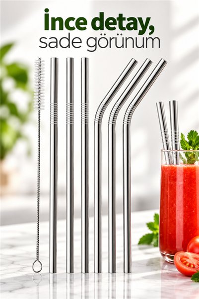 mucit home 7 Parça Parça Metal Pipet Seti Paslanmaz Çelik Pipet Ve Çubuk Pipe...