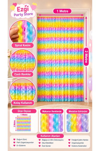 Ezgi Party Store Macaron Spiral Background Curtain 1X2 Meters Wavy Rainbow Bi...
