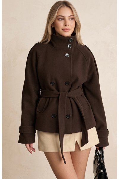 VESS MODA Trench scurt din cașmir pentru femei, cu guler înalt și curea, hain...