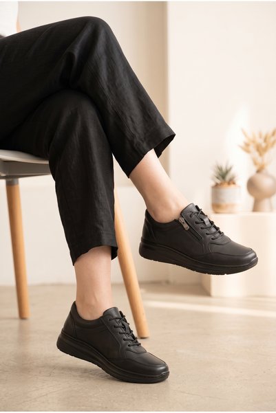 MERVESTORE Kadın Yan Fermuarlı Bağcık Detaylı Ortopedik Taban Günlük Ayakkabı Rahat Anne Ayakkabısı Yürüyüş Sneaker