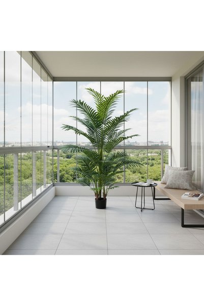 Alista Home Plantă artificială tip palmier Kentia, 3 tulpini, 30 de frunze, 1...