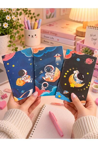 ÖZ KIRTASİYE 3'LÜ ASTRONOT DEFTER ÇİZGİSİZ 10X15 hediyelik defter seti 32 yaprak