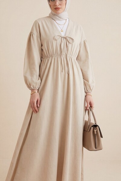 HİJABAYA Rochie maxi din muselină, cu guler legat, mâneci și talie elastică, ...
