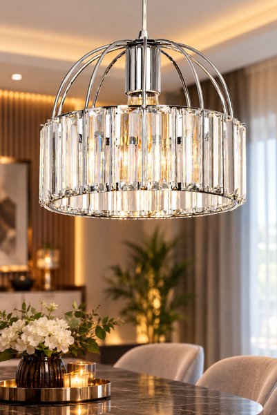 VENON Süper TİTANİA TEKLİ KROM KRİSTAL TABUT TAŞLI AVİZE TEKLİ MODERN AVİZE S...