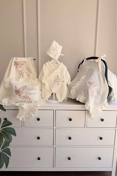 lambkin Baby Name Embroidered 100% Cotton Muslin Hospital Discharge Set Pillo...
