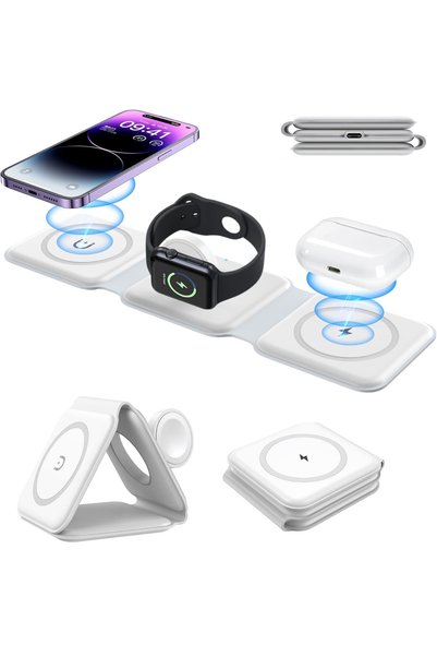 Dasbo Încărcător wireless pliabil - Magnetic 3 în 1 DASBO, încărcare rapidă d...