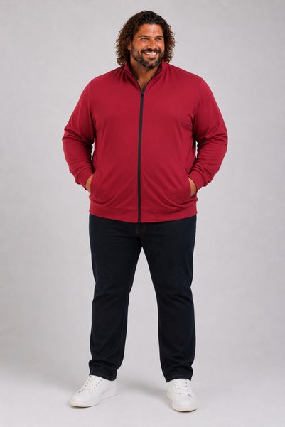 MocGrande Plus Size Basic Seasonal Zippered Sweatshirt 22750 Bordo
