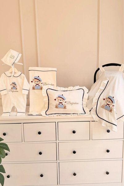 lambkin Baby Pamuk Penye Biyeli Kişiye Özel Bebek Hastane Çıkış Seti