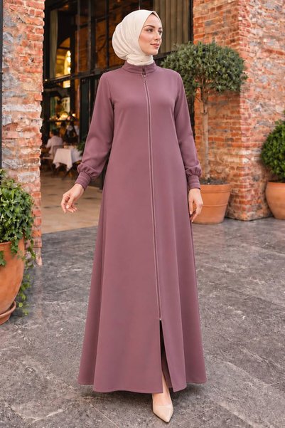N.S NEVA STYLE Zippered Dusty Rose Hijab Ferace 26381Gk