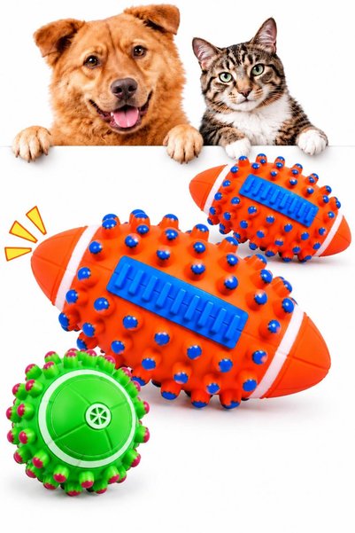 jetfast Colorful Cat Dog Bite Ball with Sound and Spiky Ball Design to Help T...