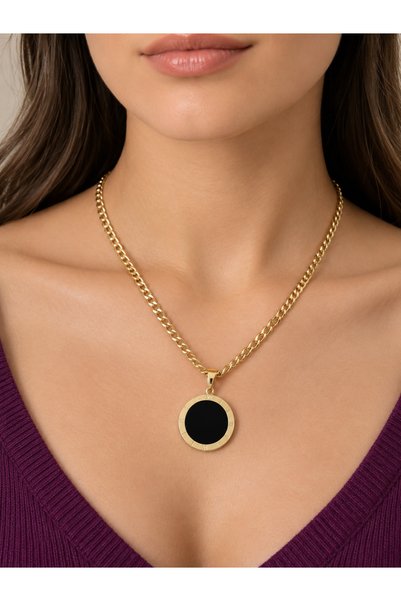 shop قلادة مستديرة مزدوجة الجوانب من الفولاذ المقاوم للصدأ باللونين الأبيض وا...