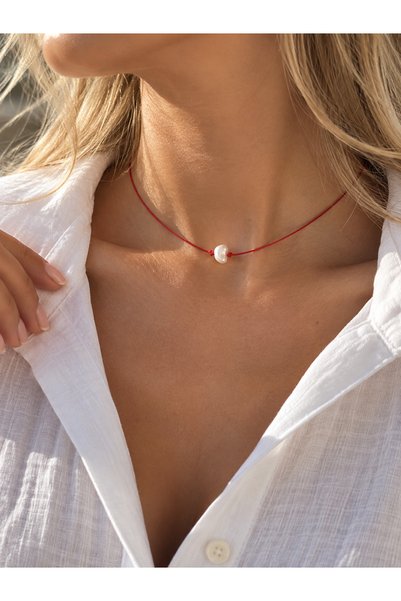 Miliva Barok İncili Kırmızı İp Choker Kolye | İpli Kadın Kolye | Boncuk Kolye
