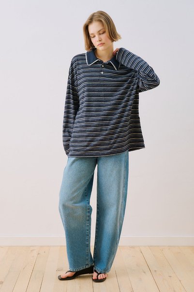 Manuka ÇİZGİLİ ŞERİT YAKALI SWEATSHIRT LACİVERT