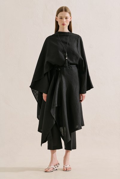Manuka Linen Tie-Up Pareo Black