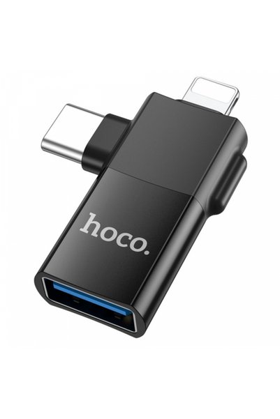 Hoco Adaptor OTG USB-C / Lightning - USB-A UA17, Negru