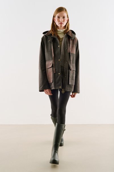 Manuka Covered Fabric Hooded Parka Brown