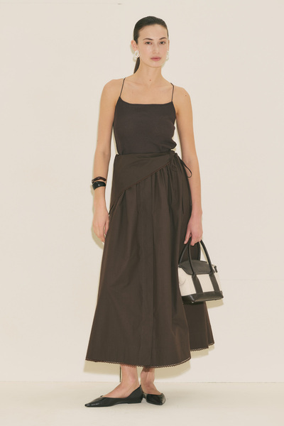Manuka Buttoned Front Poplin Skirt Brown