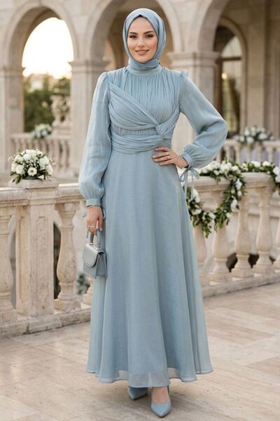 N.S NEVA STYLE فستان سهرة بتفاصيل درابيه ولون النعناع 62201MINT