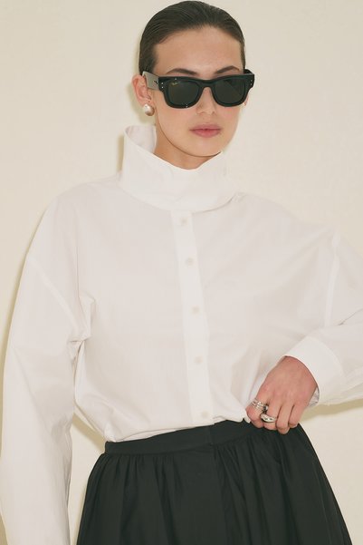 Manuka High-Collar Short Shirt Ecru