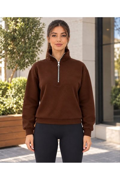Maison La Femme Women's Sweatshirt Zippered Stand Collar