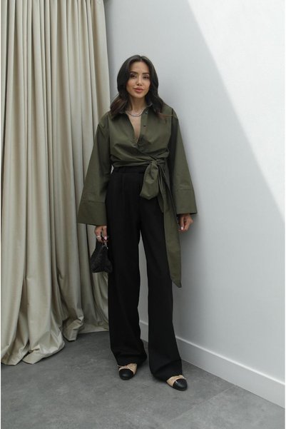 Havoş Black Pleated Palazzo Trousers