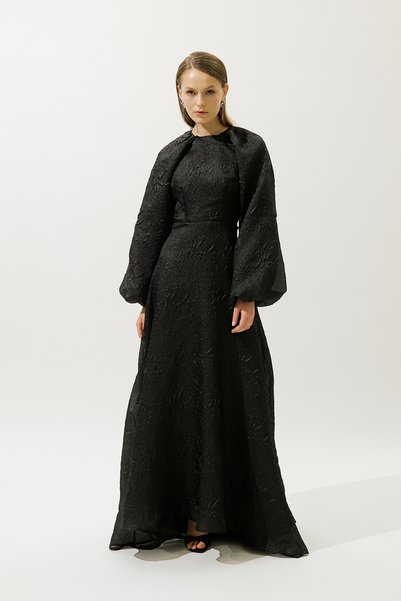 Manuka JACQUARD ORGANZA ΒΡΑΔΙΝΟ ΦΟΡΕΜΑ ΜΑΥΡΟ