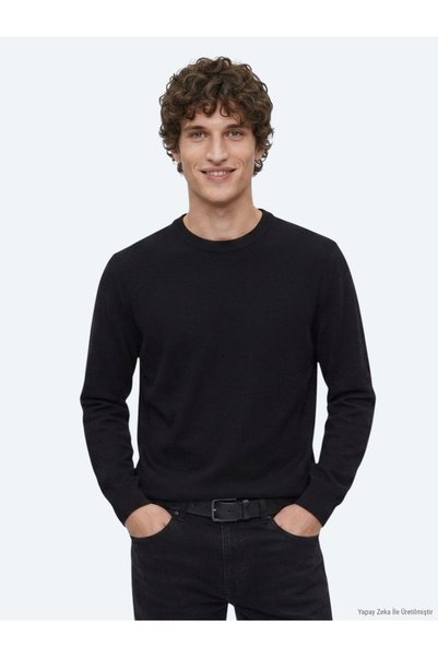 Kip Black Crew Neck Plain Knit Sweater