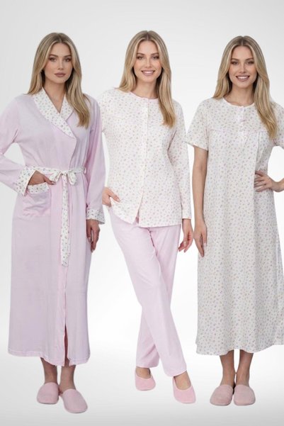 Mecit Pijama Mecit 6385 طقم بيجامة نسائية وردية كبيرة الحجم وقميص نوم بأكمام ...