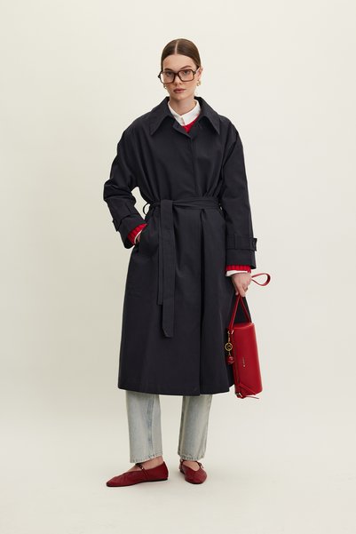Manuka Belted Oversize Gabardine Trench Coat Navy Blue